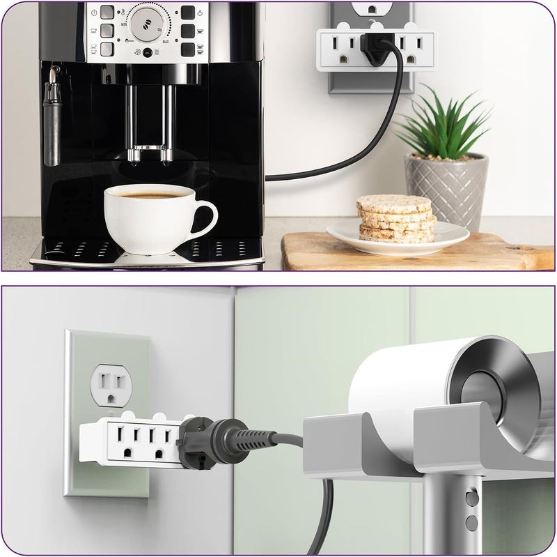 Fosmon 3 Outlet Adapter, 3 Way Rotating Outlet Plug Adapter, Swivel Plug Outlet 90 Degree Right Angle Plug Adapter, 3 Way Rotating Wall Extender - Image 4